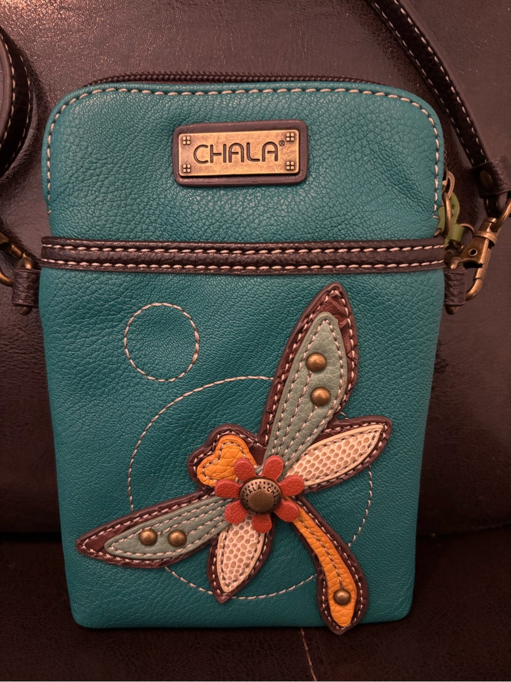 Chala Teal Dragonfly Applique Crossbody Bag